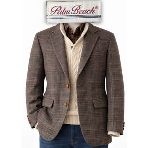 Vintage Palm Beach Heavy Wool Tweed  Western 2 Bttn Blazer Sport Coat 38R *Read